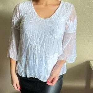 White Cotton Embroidered Lightweight Blouse